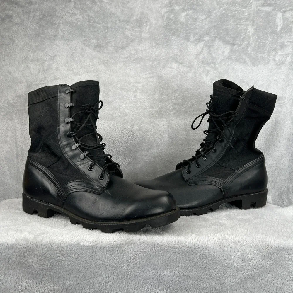 VTG 1997 US Military Combat Boots 12W Black Leather Canvas Lug Sole Mens